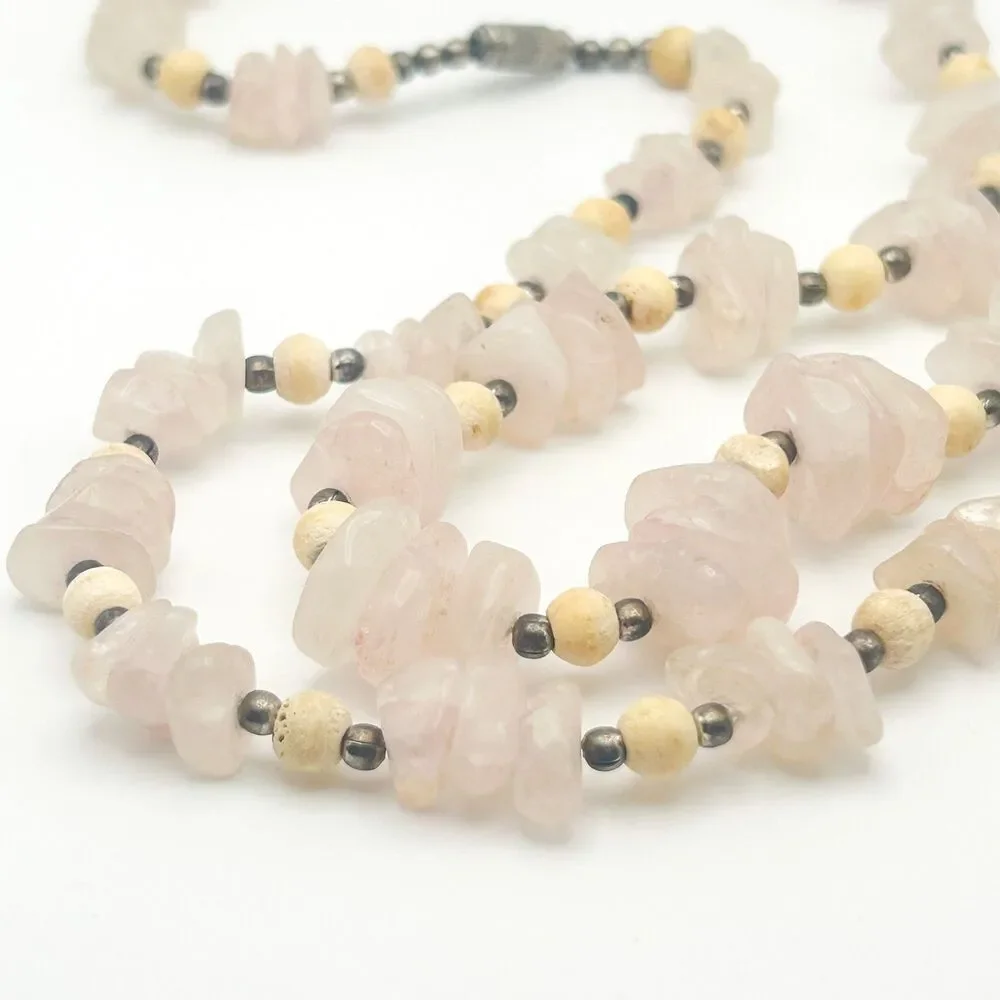 Vintage Rose Quartz Beaded Necklace 28